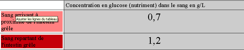 concentration en glucose intestin grêle